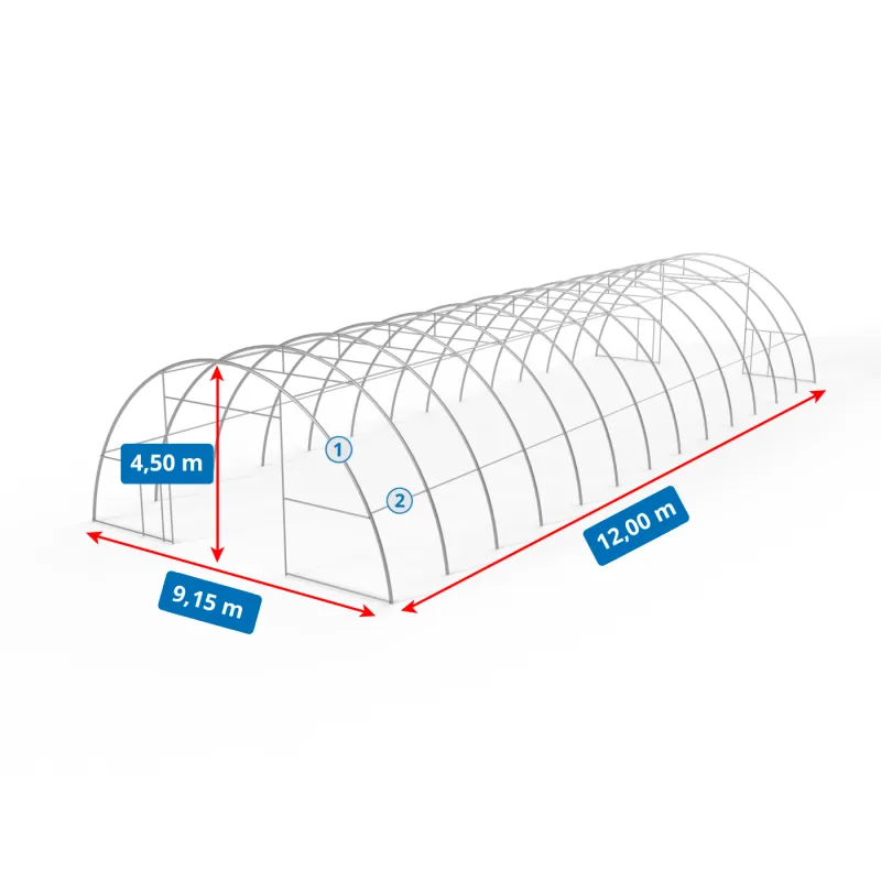 Gebogene Zelthalle 9,15x12m PVC 750g/m2