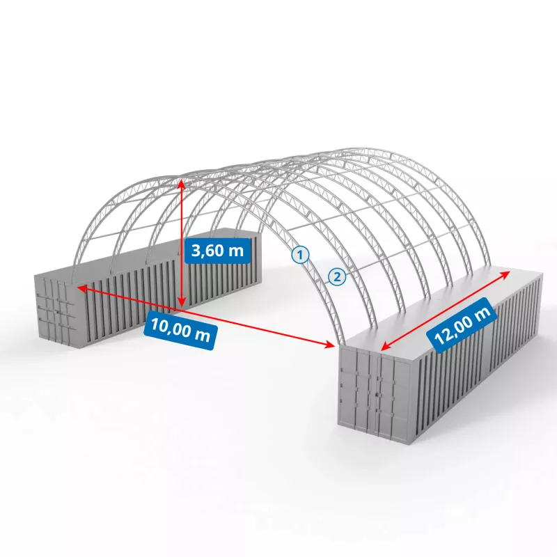 Verstärkte Containerüberdachung 10x12m PVC 750g/m2