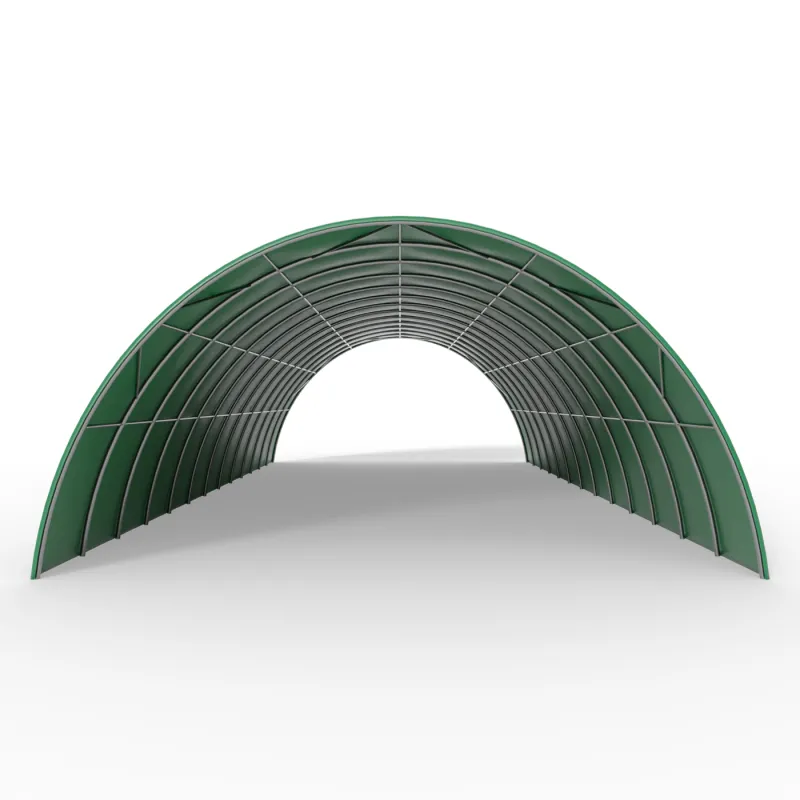 Rundbogen-Zelthalle 12,2x24m PVC 900g/m² in der grünen Ausführung