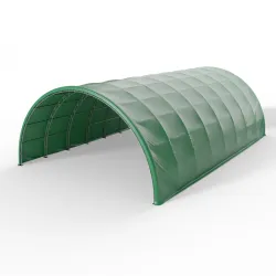 Rundbogen-Zelthalle 15,25x24,4m PVC 750g/m² in der grünen Ausführung