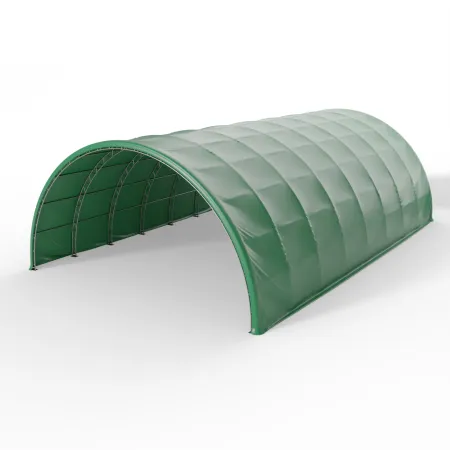Rundbogen-Zelthalle 15,25x24,4m PVC 750g/m² in der grünen Ausführung