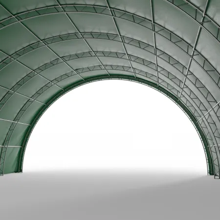 Rundbogen-Zelthalle 15,25x24,4m PVC 750g/m² in der grünen Ausführung