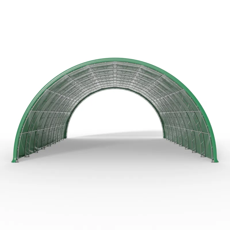 Rundbogen-Zelthalle 15,25x24,4m PVC 750g/m² in der grünen Ausführung