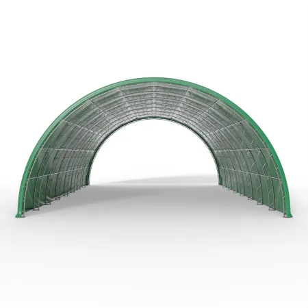 Rundbogen-Zelthalle 15,25x24,4m PVC 750g/m² in der grünen Ausführung