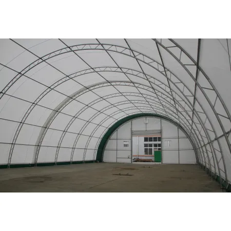 Gebogene Zelthalle 15,25x36,6m PVC 750g/m2