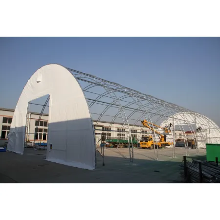 Gebogene Zelthalle 15,25x36,6m PVC 750g/m2