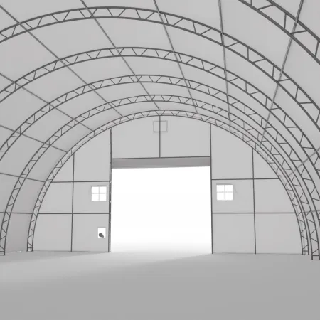 Gebogene Zelthalle 15,25x36,6m PVC 750g/m2