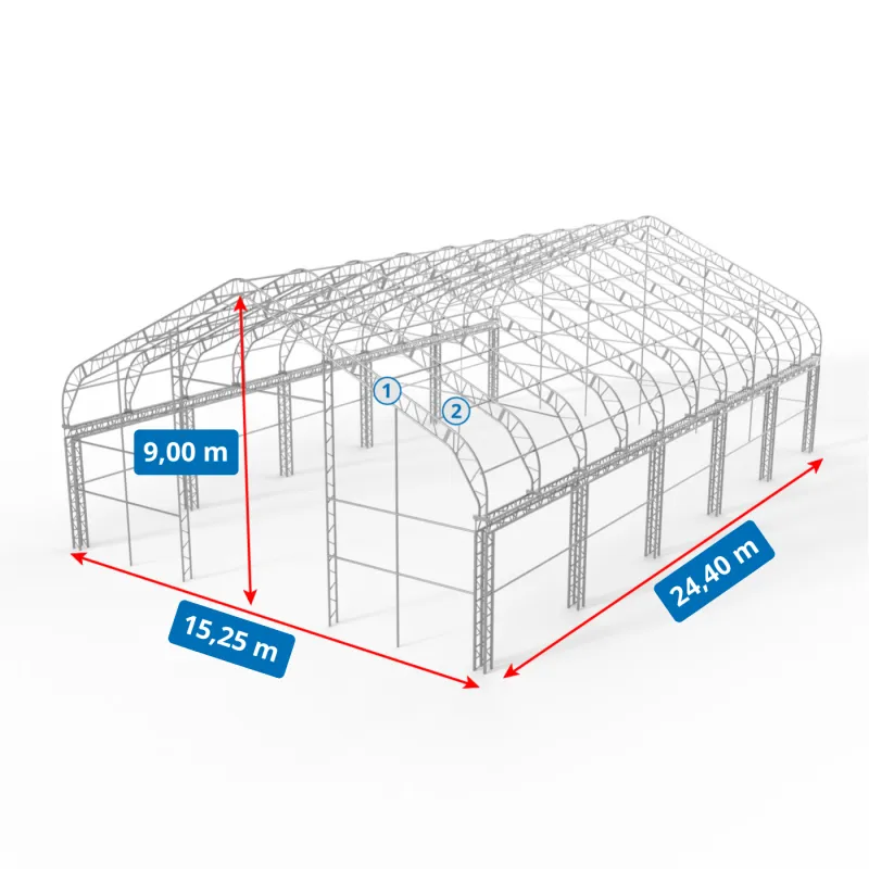 XL Zelthalle mit Giebeldach 15,25x24,4m PVC 900g/m2