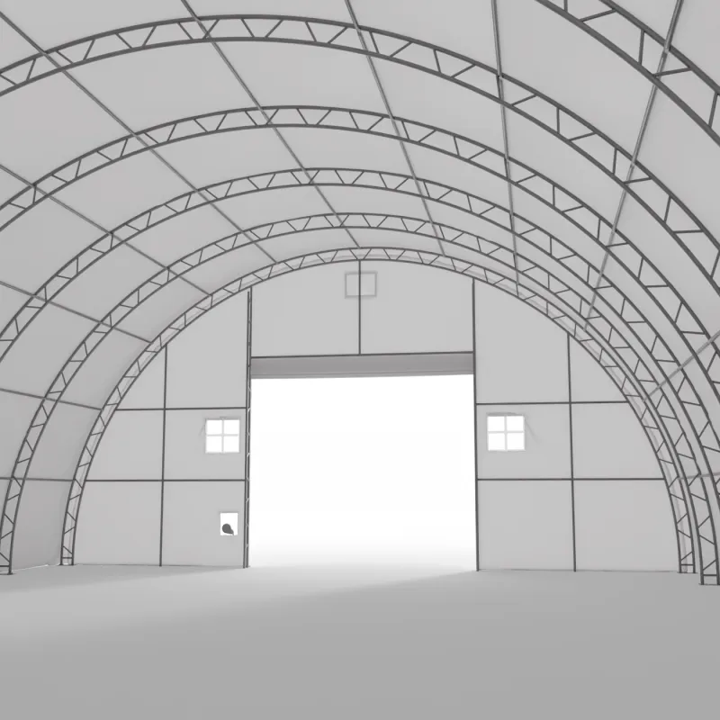 Gebogene Zelthalle 15,25x36,6m PVC 750g/m2