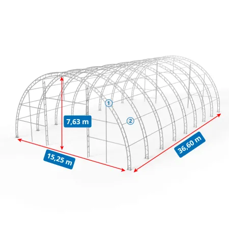 Rundbogenhalle 15,25x36,6 m PVC 750 g/m²