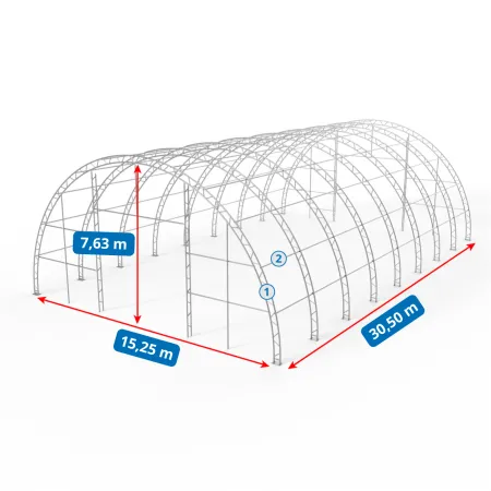 Verstärktes Bogenzelt Halle 15,25x30,5m PVC 900g/m²