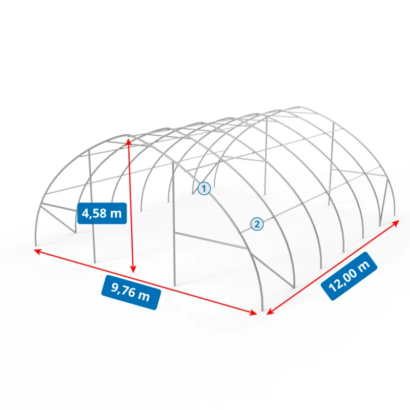 Bogenhalle 9,76x12m PVC 750g/m² in der grünen Ausführung
