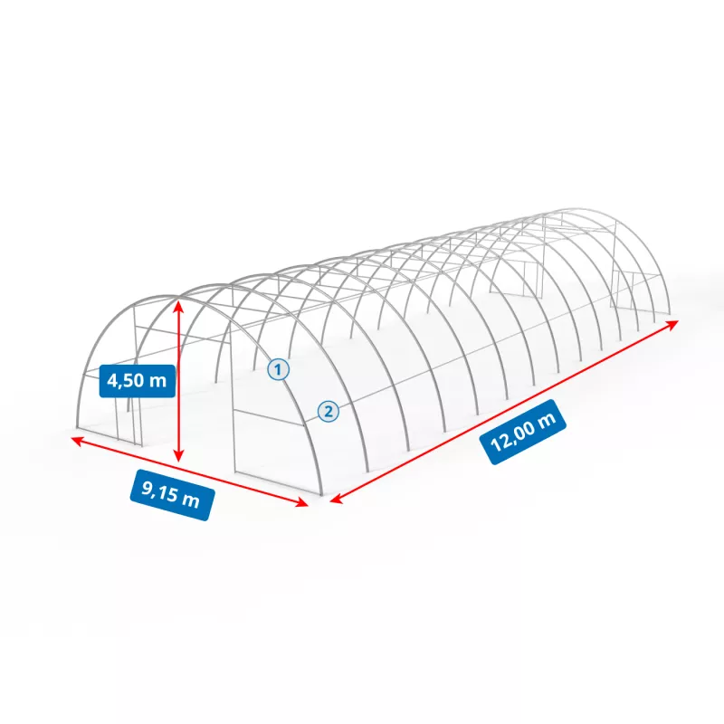 Gebogene Zelthalle 9,15x12m PVC 750g/m2