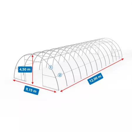 Gebogene Zelthalle 9,15x12m PVC 750g/m2