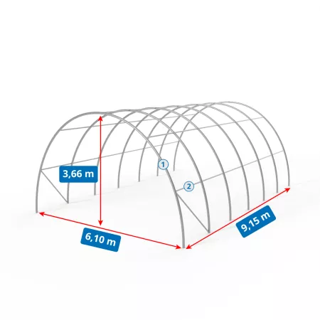 Gebogene Zelthalle 6.1x9.15m PVC 750g/m2