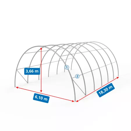 Gebogene Zelthalle 6.1x18.3m PVC 900g/m2