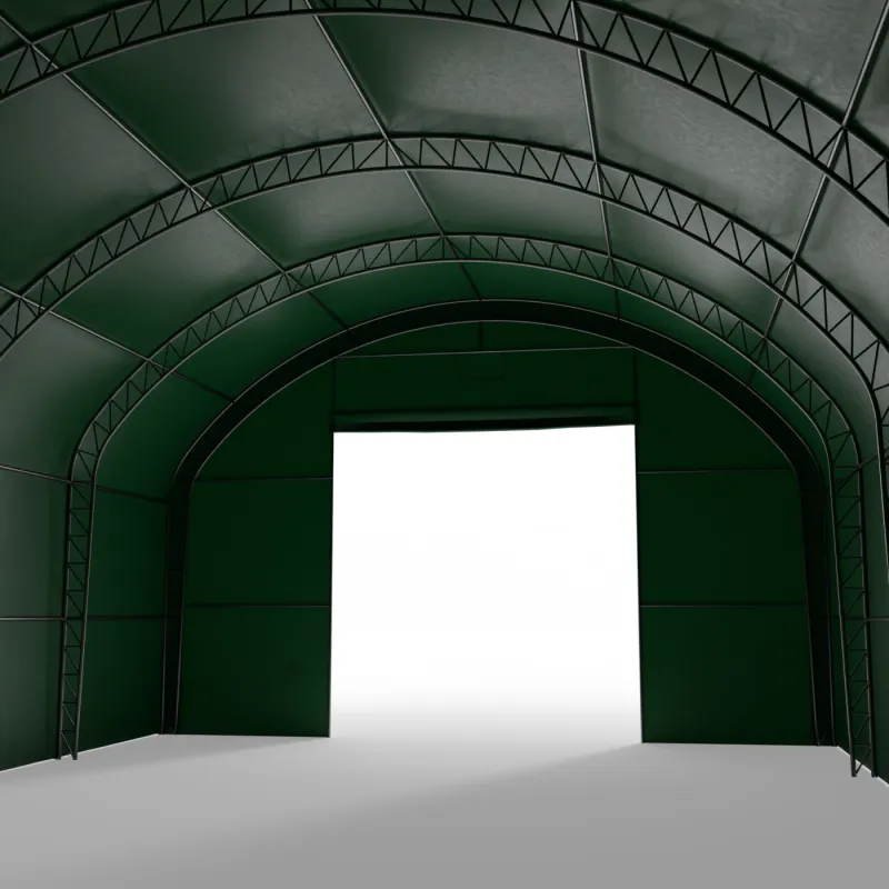 Bogenhalle mit senkrechten Seitenwänden 12,2x30,5 m PVC 750 g/m² in grüner Ausführung