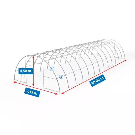 Gebogene Zelthalle 9,15x20m PVC 900g/m2