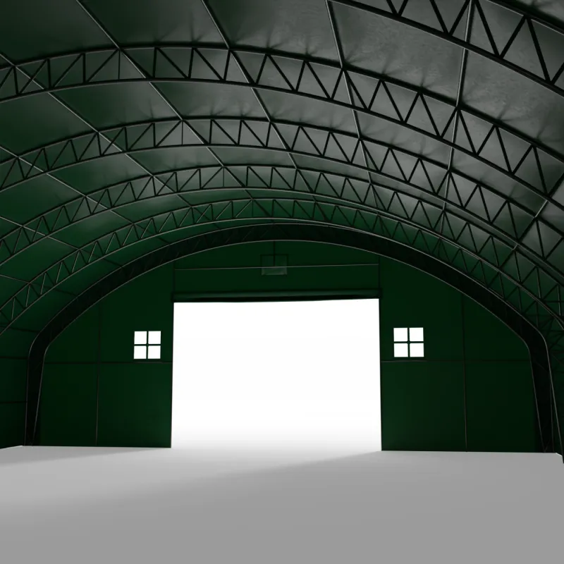 Bogenhalle mit senkrechten Seitenwänden 15,25x18,3 m PVC 750 g/m² in grüner Ausführung