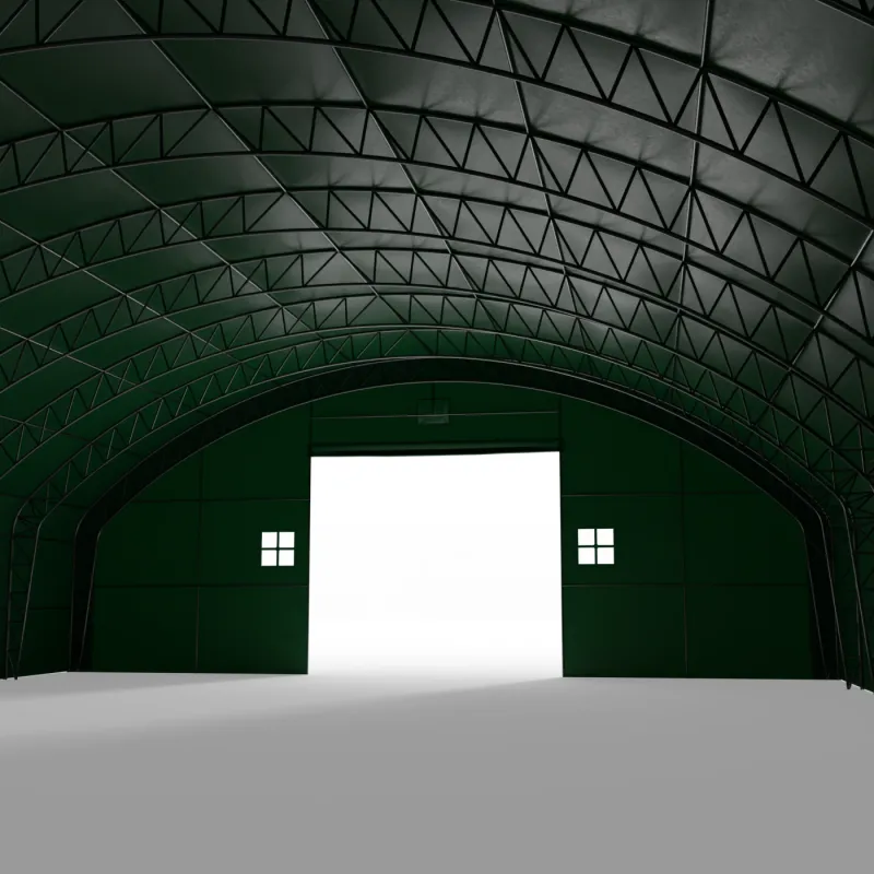 Bogenhalle mit senkrechten Seitenwänden 18,3x24,4 m PVC 900 g/m² in grüner Ausführung