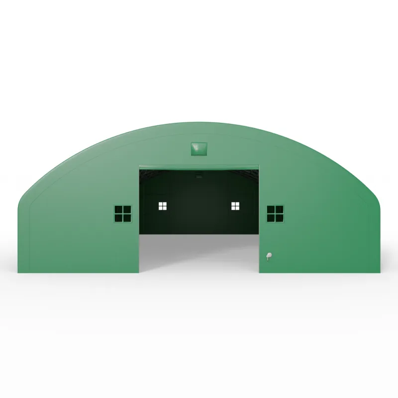 Bogenhalle mit senkrechten Seitenwänden 18,3x36,6 m PVC 900 g/m² in grüner Ausführung