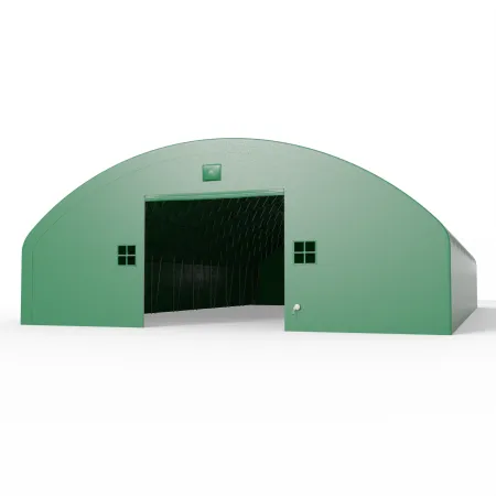 Bogenhalle mit senkrechten Seitenwänden 21,5x36,6 m PVC 750 g/m² in grüner Ausführung