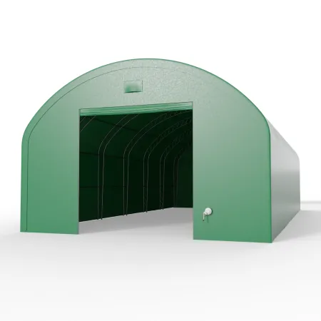 Bogenhalle mit senkrechten Seitenwänden 9,15x18,3 m PVC 750 g/m² in grüner Ausführung