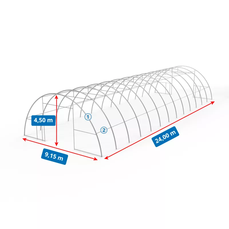 Gebogene Zelthalle 9,15x24m PVC 750g/m2