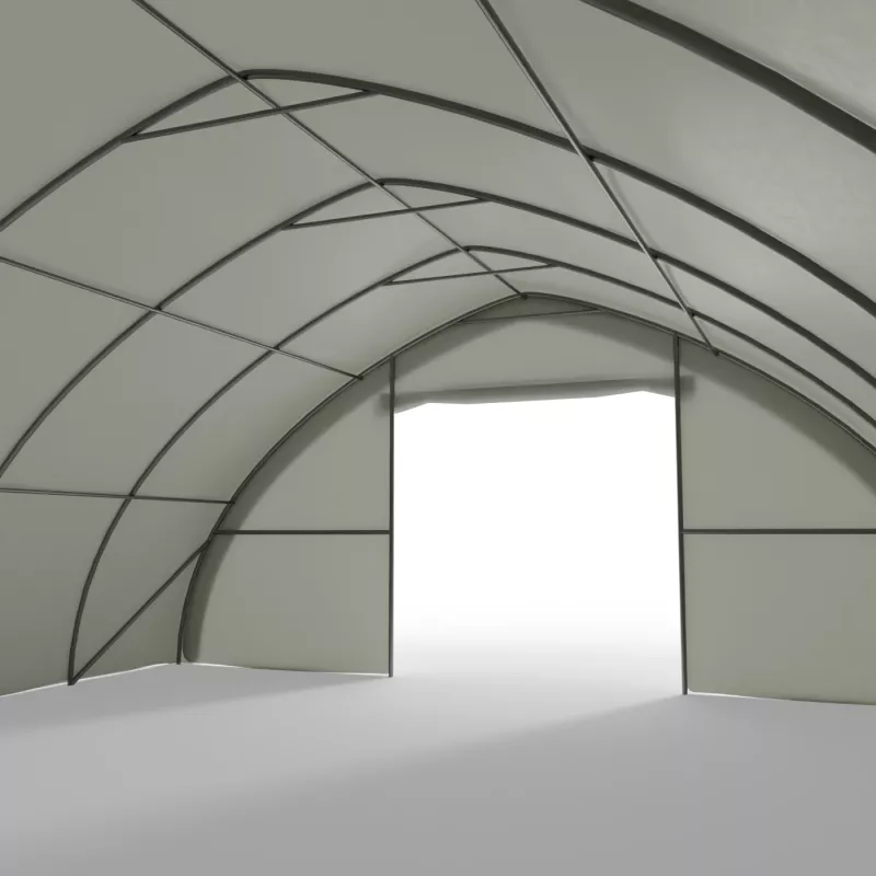 Gebogene Zelthalle 9,76x26m PVC 750g/m2