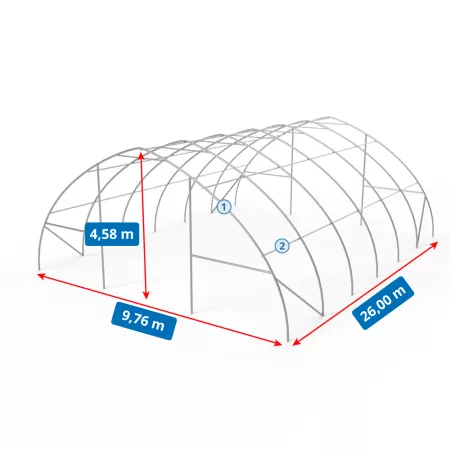 Gebogene Zelthalle 9,76x26m PVC 900g/m2