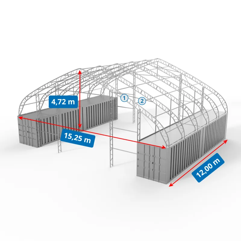 Container Überdachung XL 15,25x12 m mit Wänden PVC 750 g/m²