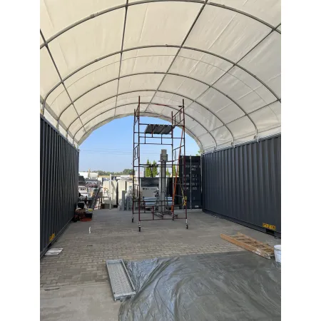 Container Überdachung 6x12 m mit Rückwand PVC 750 g/m²
