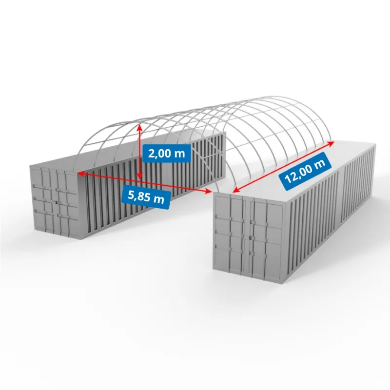 Container Überdachung 6x12 m mit Rückwand PVC 750 g/m²