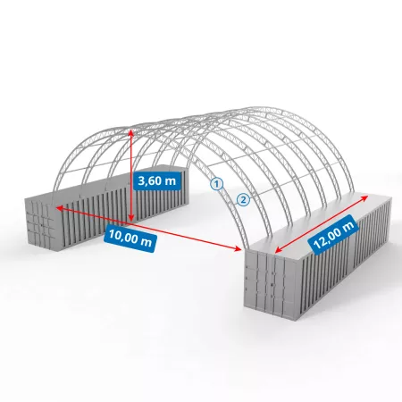Verstärkte Containerüberdachung 10x12m PVC 750g/m2