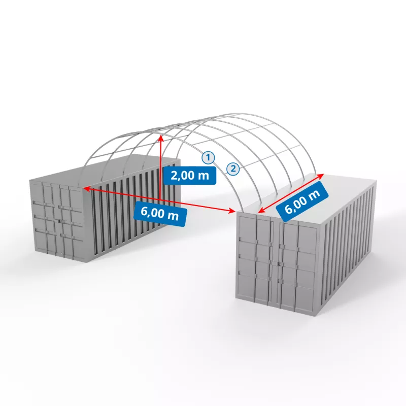 Containerdach 6x6m mit PVC 750g/m2 Rückwand