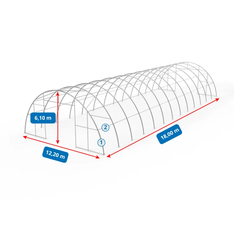 Gebogene Zelthalle 12,2x18m PVC 750g/m2