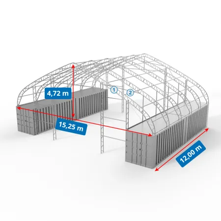 Containerdach XL 15,25x12m mit PVC-Wänden 900g/m2